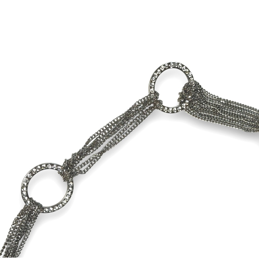 Vintage 90s Multi-Layer Silver Chain Belt Rhinestone O-Rings Adjustable 48 Inch - Picture 2 of 5